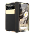 For Google Pixel Fold Litchi Pattern Electroplating Folding Phone Case with Hinge(Black) - Google Cases by PMC TechLife | Online Shopping South Africa | PMC TechLife | Buy Now Pay Later Mobicred