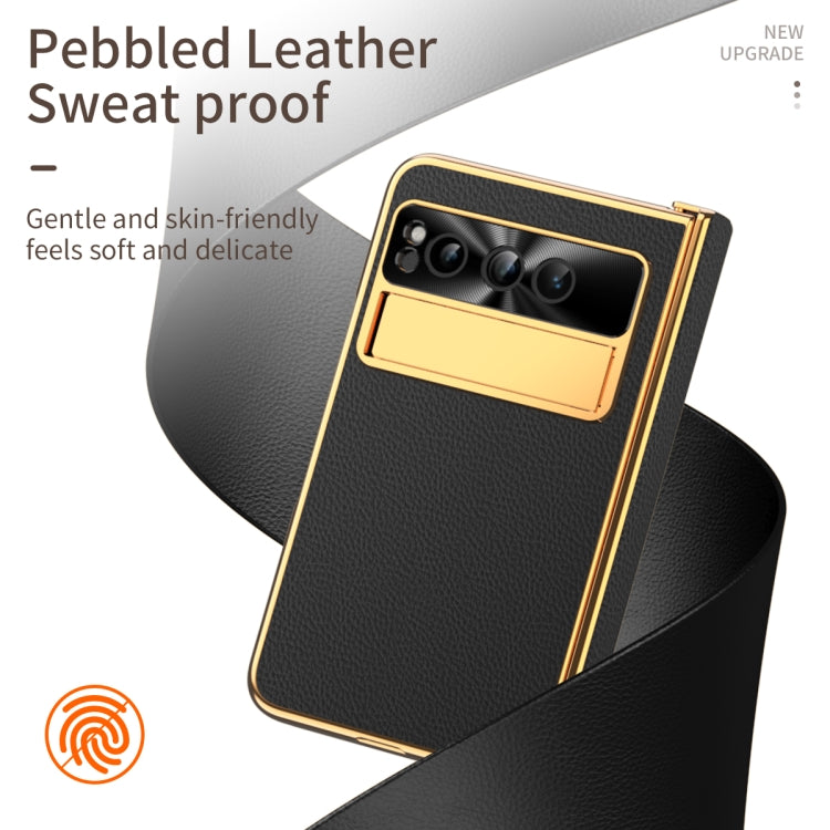 For Google Pixel Fold Litchi Pattern Electroplating Folding Phone Case with Hinge(Black)