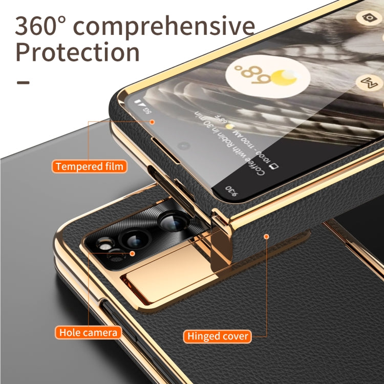 For Google Pixel Fold Litchi Pattern Electroplating Folding Phone Case with Hinge(Black)
