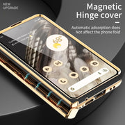 For Google Pixel Fold Litchi Pattern Electroplating Folding Phone Case with Hinge(Black)