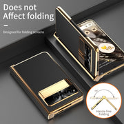 For Google Pixel Fold Litchi Pattern Electroplating Folding Phone Case with Hinge(Black)
