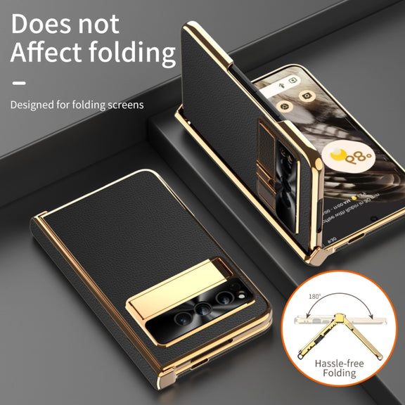 For Google Pixel Fold Litchi Pattern Electroplating Folding Phone Case with Hinge(Black)