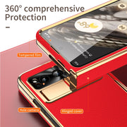 For Google Pixel Fold Litchi Pattern Electroplating Folding Phone Case with Hinge(Red)