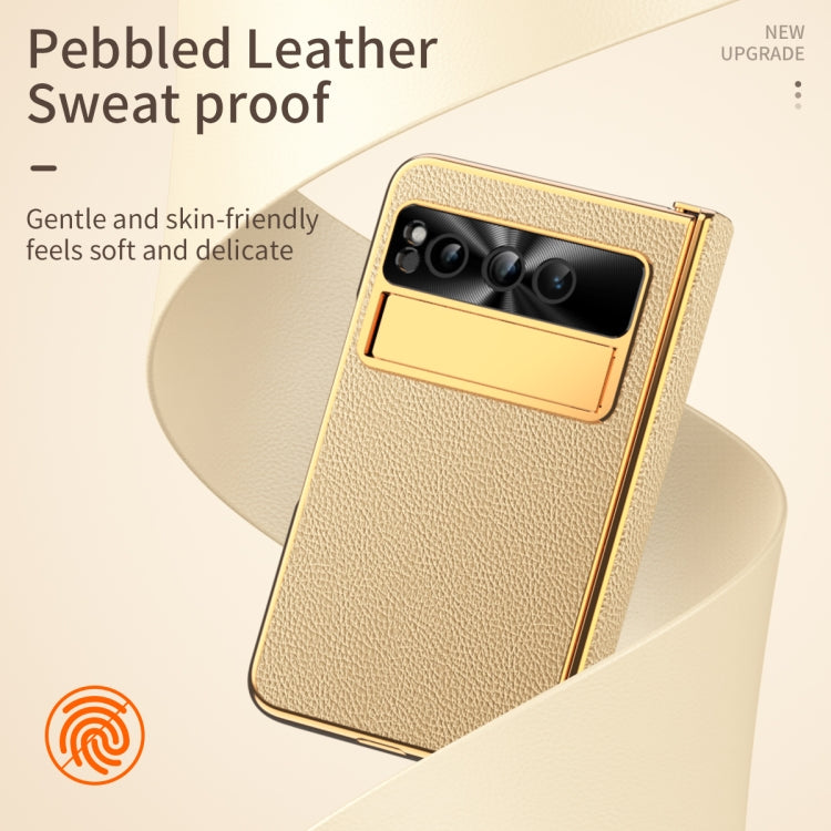 For Google Pixel Fold Litchi Pattern Electroplating Folding Phone Case with Hinge(Gold)