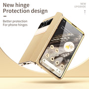 For Google Pixel Fold Litchi Pattern Electroplating Folding Phone Case with Hinge(Gold)