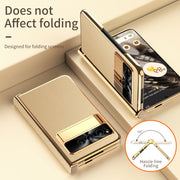 For Google Pixel Fold Litchi Pattern Electroplating Folding Phone Case with Hinge(Gold)