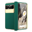 For Google Pixel Fold Litchi Pattern Electroplating Folding Phone Case with Hinge(Green) - Google Cases by PMC TechLife | Online Shopping South Africa | PMC TechLife | Buy Now Pay Later Mobicred