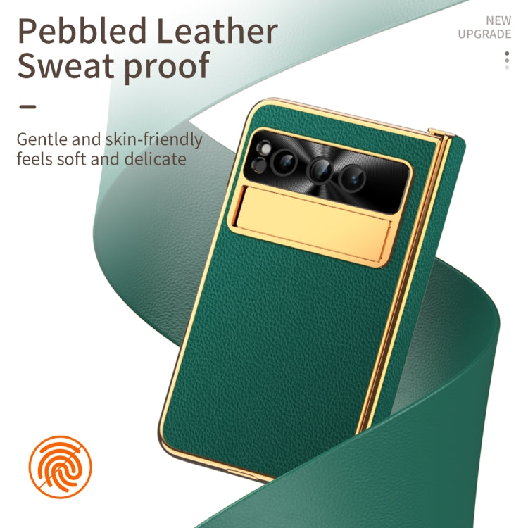 For Google Pixel Fold Litchi Pattern Electroplating Folding Phone Case with Hinge(Green)