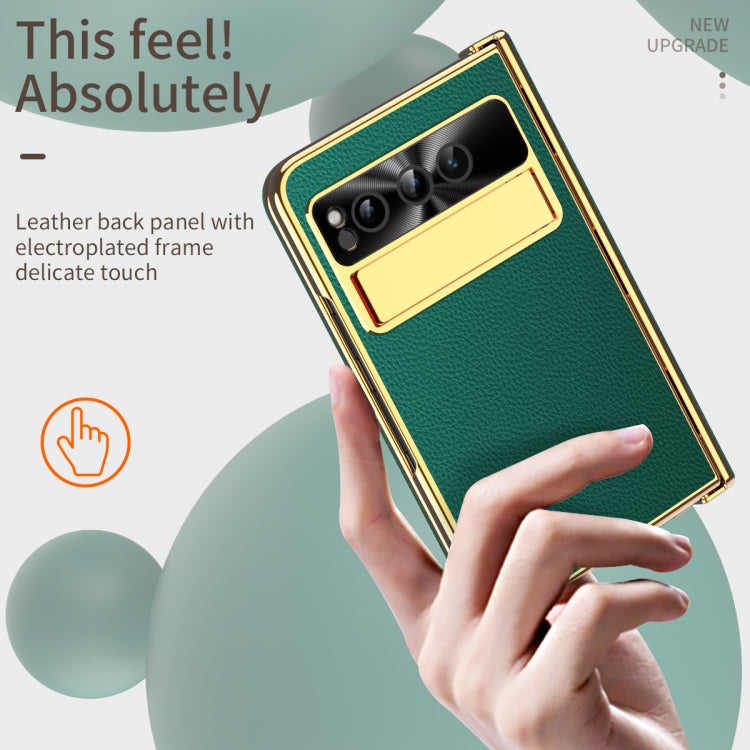 For Google Pixel Fold Litchi Pattern Electroplating Folding Phone Case with Hinge(Green)