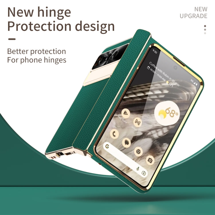 For Google Pixel Fold Litchi Pattern Electroplating Folding Phone Case with Hinge(Green)