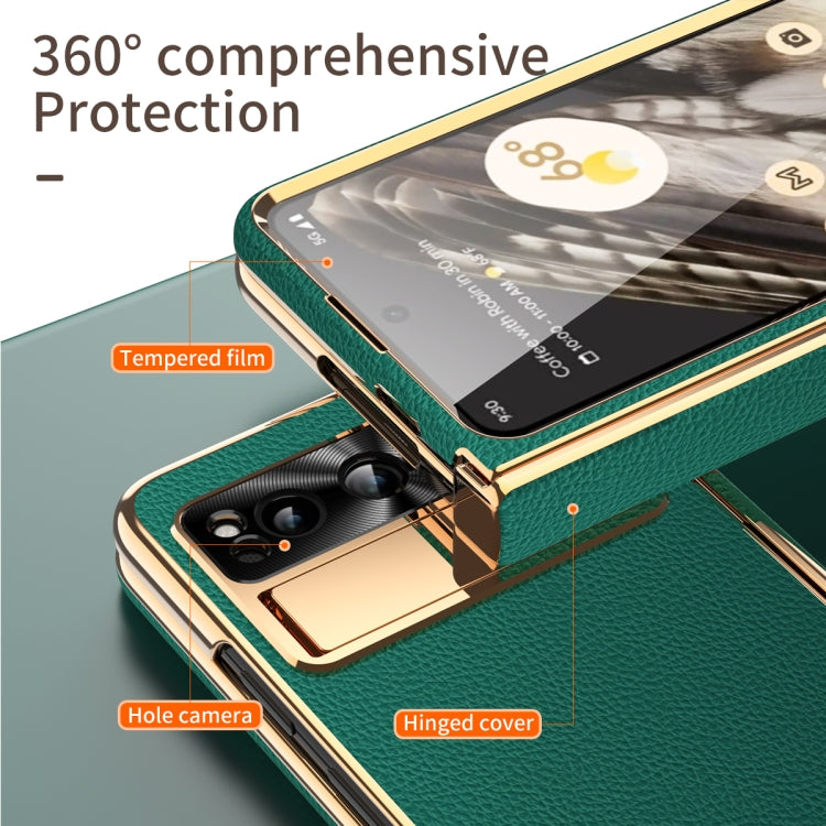 For Google Pixel Fold Litchi Pattern Electroplating Folding Phone Case with Hinge(Green)