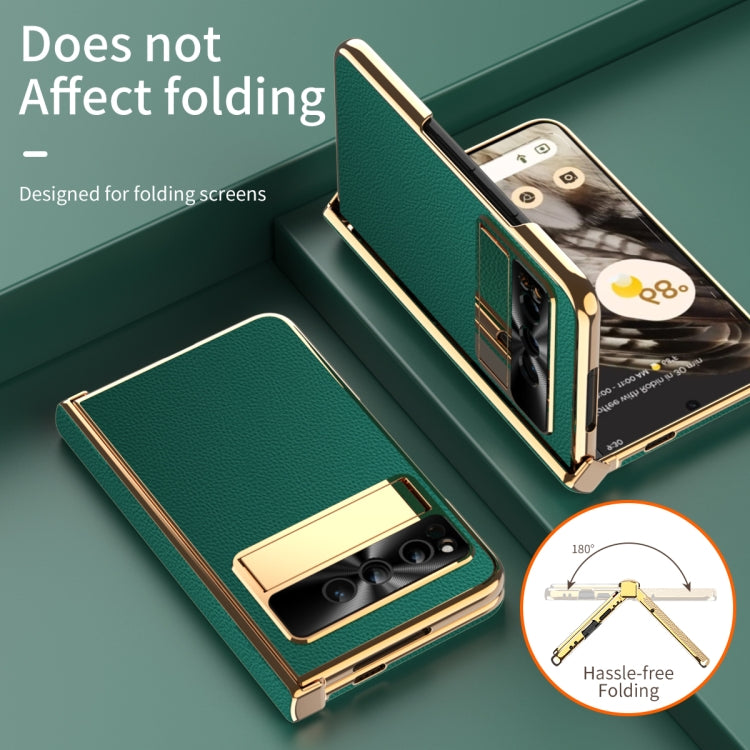 For Google Pixel Fold Litchi Pattern Electroplating Folding Phone Case with Hinge(Green)