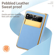 For Google Pixel Fold Litchi Pattern Electroplating Folding Phone Case with Hinge(Blue)