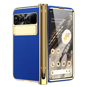 For Google Pixel Fold Litchi Pattern Electroplating Pen Slot Folding Phone Case with Stylus(Royal Blue)
