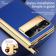 For Google Pixel Fold Litchi Pattern Electroplating Pen Slot Folding Phone Case with Stylus(Royal Blue)