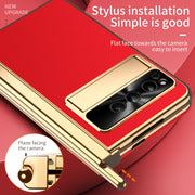 For Google Pixel Fold Litchi Pattern Electroplating Pen Slot Folding Phone Case with Stylus(Red)