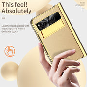 For Google Pixel Fold Litchi Pattern Electroplating Pen Slot Folding Phone Case with Stylus(Gold)