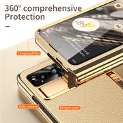 For Google Pixel Fold Litchi Pattern Electroplating Pen Slot Folding Phone Case with Stylus(Gold)