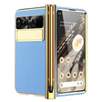 For Google Pixel Fold Litchi Pattern Electroplating Pen Slot Folding Phone Case with Stylus(Blue) - Google Cases by PMC TechLife | Online Shopping South Africa | PMC TechLife | Buy Now Pay Later Mobicred