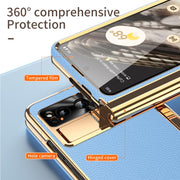 For Google Pixel Fold Litchi Pattern Electroplating Pen Slot Folding Phone Case with Stylus(Blue)
