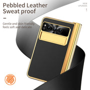 For Google Pixel Fold Litchi Pattern Electroplating Pen Slot Double Hinge Folding Phone Case with Stylus(Black)
