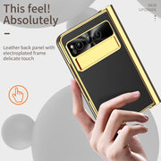 For Google Pixel Fold Litchi Pattern Electroplating Pen Slot Double Hinge Folding Phone Case with Stylus(Black)