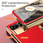 For Google Pixel Fold Litchi Pattern Electroplating Pen Slot Double Hinge Folding Phone Case with Stylus(Red)