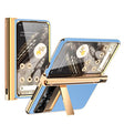 For Google Pixel Fold Litchi Pattern Electroplating Pen Slot Double Hinge Folding Phone Case with Stylus(Blue) - free shipping - PMC TechLife - Order now!