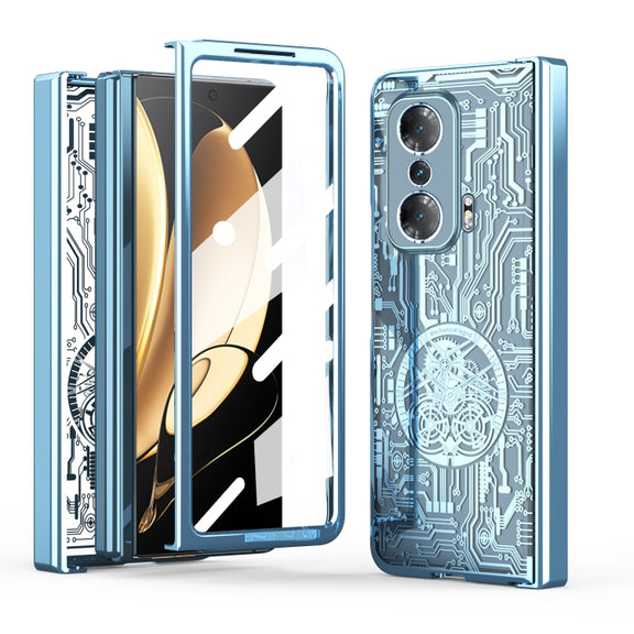 For Honor Magic V Mechanical Legend Integrated Electroplating All-inclusive Phone Case(Blue)
