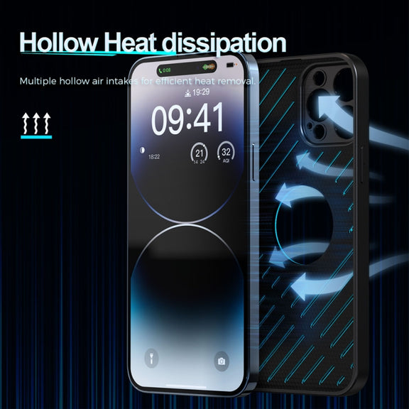 For iPhone 12 Pro Max R-JUST RJ57 CD Pattern MagSafe Cooling Phone Case(Blue)