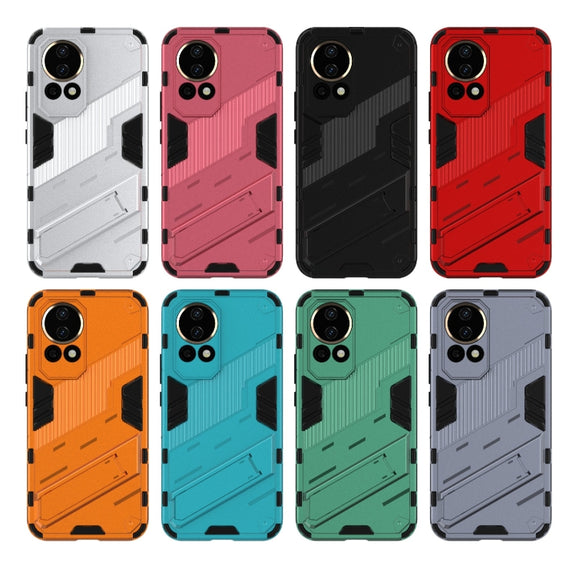 For Huawei nova 12 5G Punk Armor 2 in 1 PC + TPU Phone Case with Holder(Light Red)