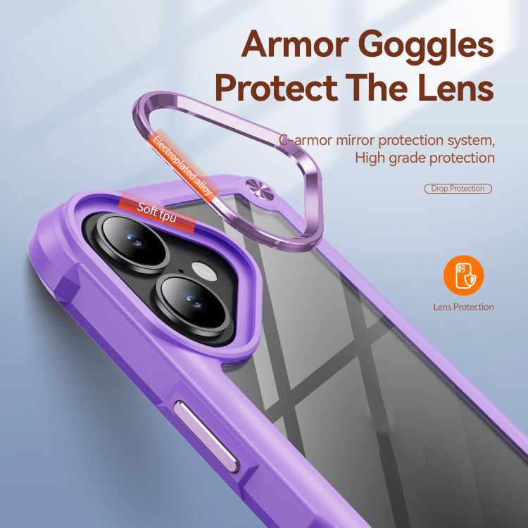 For iPhone 16 TPU + PC Lens Protection Phone Case(Purple)