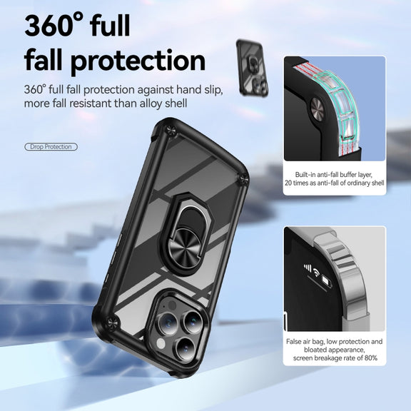 For iPhone 16 Pro Max TPU + PC Lens Protection Phone Case with Ring Holder(Black)