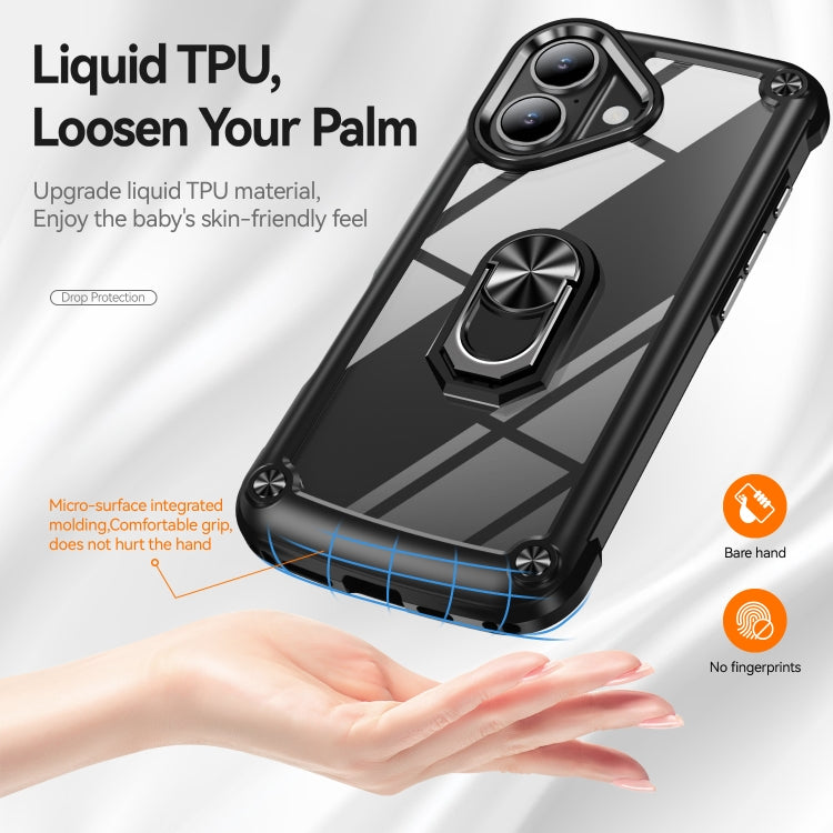 For iPhone 16 TPU + PC Lens Protection Phone Case with Ring Holder(Black)