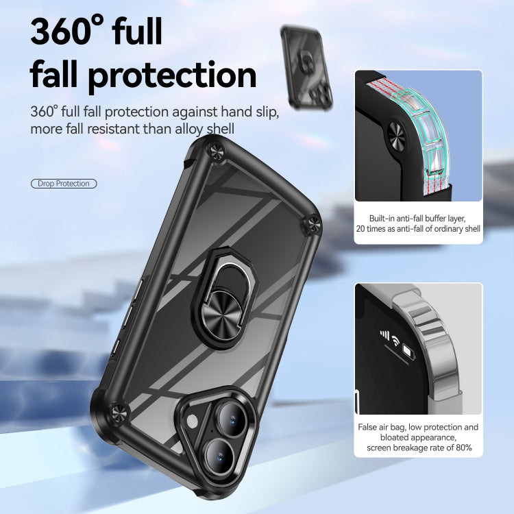 For iPhone 16 TPU + PC Lens Protection Phone Case with Ring Holder(Black)