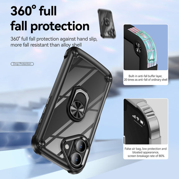 For iPhone 16 TPU + PC Lens Protection Phone Case with Ring Holder(Black)