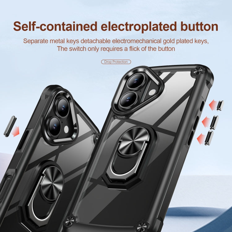 For iPhone 16 TPU + PC Lens Protection Phone Case with Ring Holder(Black)