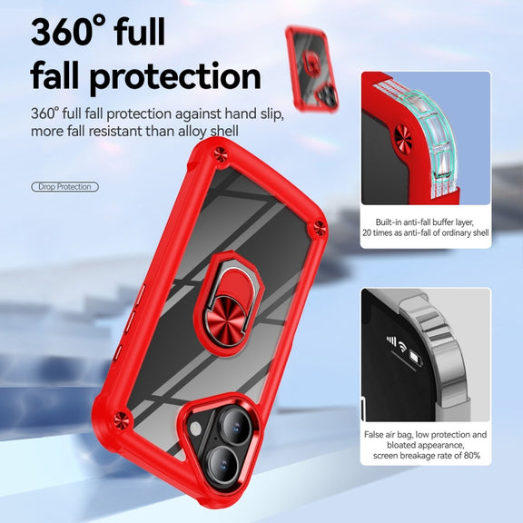 For iPhone 16 TPU + PC Lens Protection Phone Case with Ring Holder(Red)