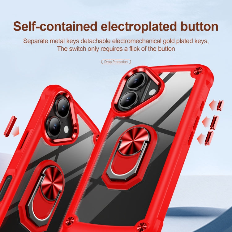 For iPhone 16 TPU + PC Lens Protection Phone Case with Ring Holder(Red)