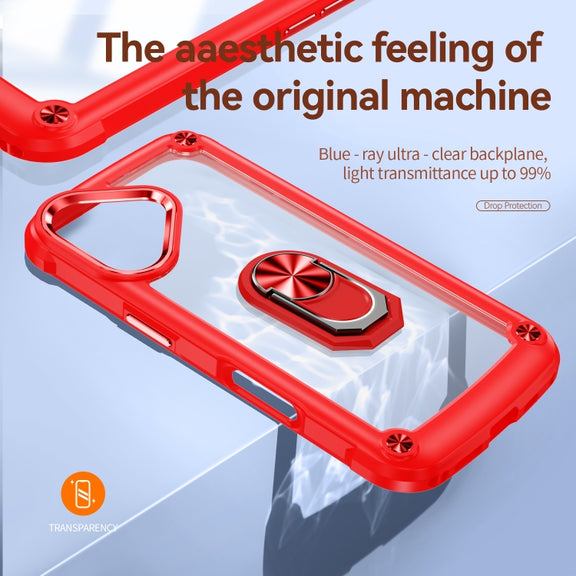 For iPhone 16 TPU + PC Lens Protection Phone Case with Ring Holder(Red)