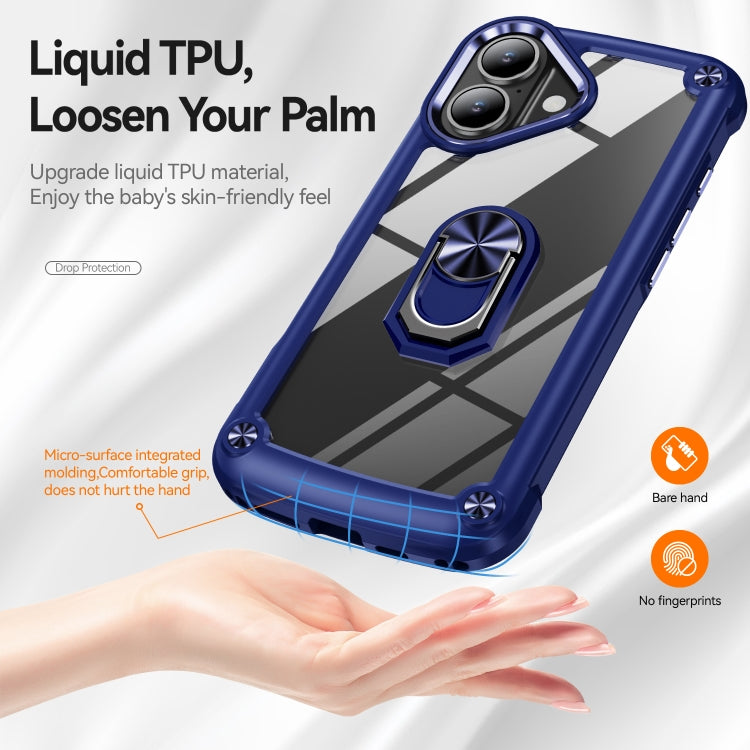 For iPhone 16 TPU + PC Lens Protection Phone Case with Ring Holder(Blue)