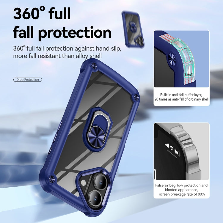 For iPhone 16 TPU + PC Lens Protection Phone Case with Ring Holder(Blue)