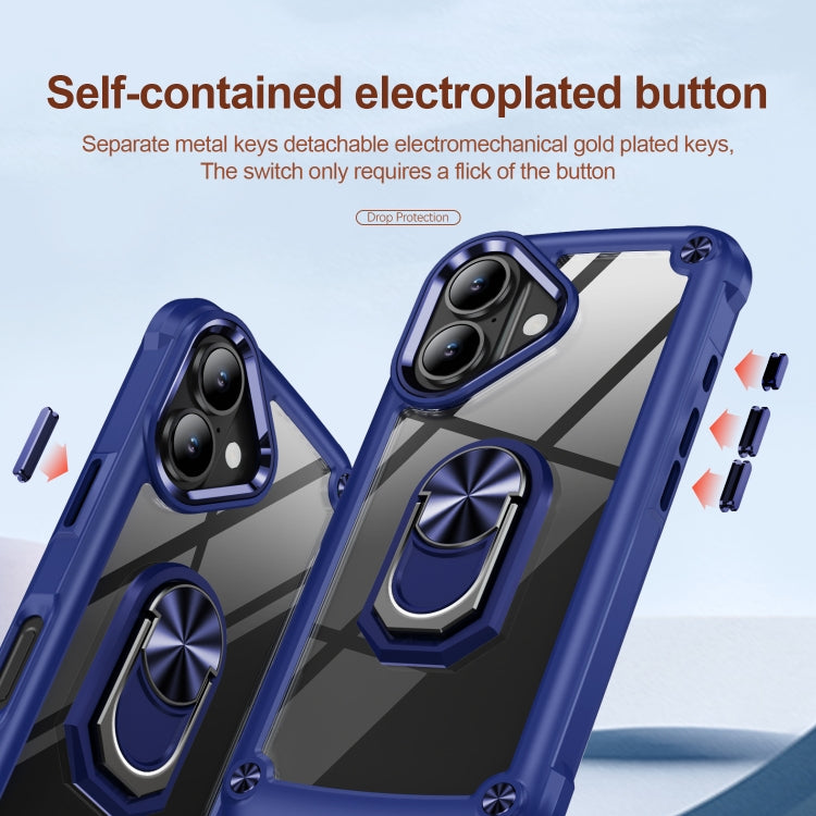 For iPhone 16 TPU + PC Lens Protection Phone Case with Ring Holder(Blue)