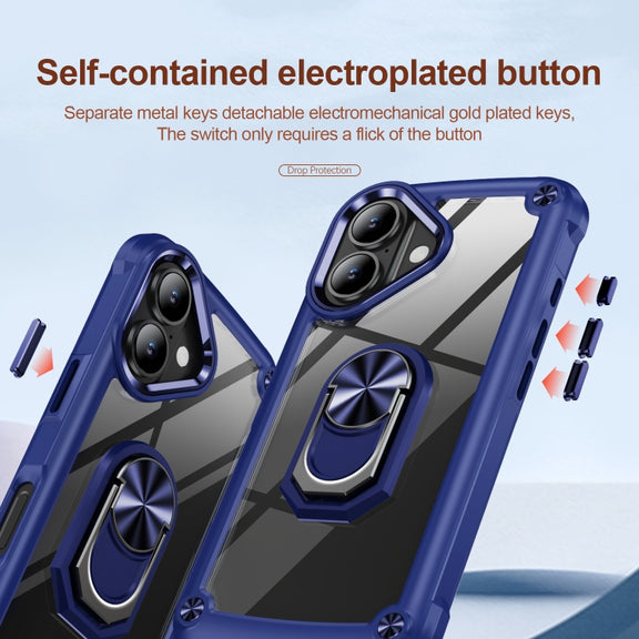 For iPhone 16 TPU + PC Lens Protection Phone Case with Ring Holder(Blue)