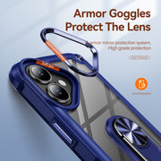 For iPhone 16 TPU + PC Lens Protection Phone Case with Ring Holder(Blue)