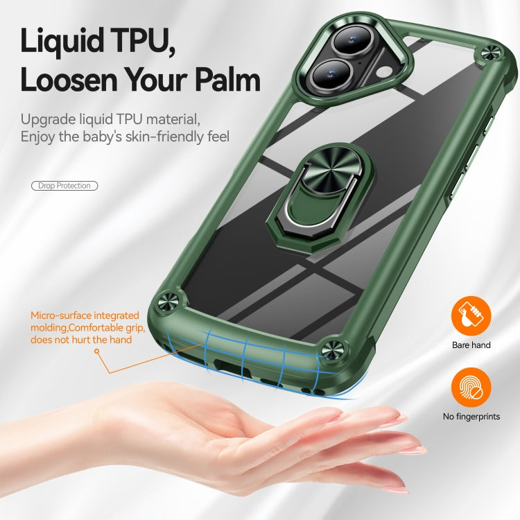 For iPhone 16 TPU + PC Lens Protection Phone Case with Ring Holder(Green)