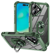For iPhone 16 TPU + PC Lens Protection Phone Case with Ring Holder(Green)