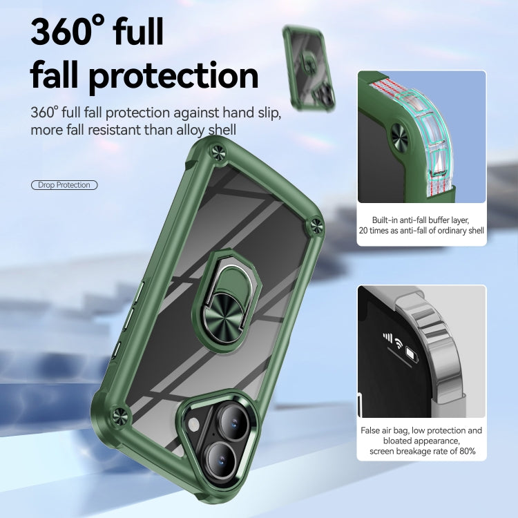 For iPhone 16 TPU + PC Lens Protection Phone Case with Ring Holder(Green)