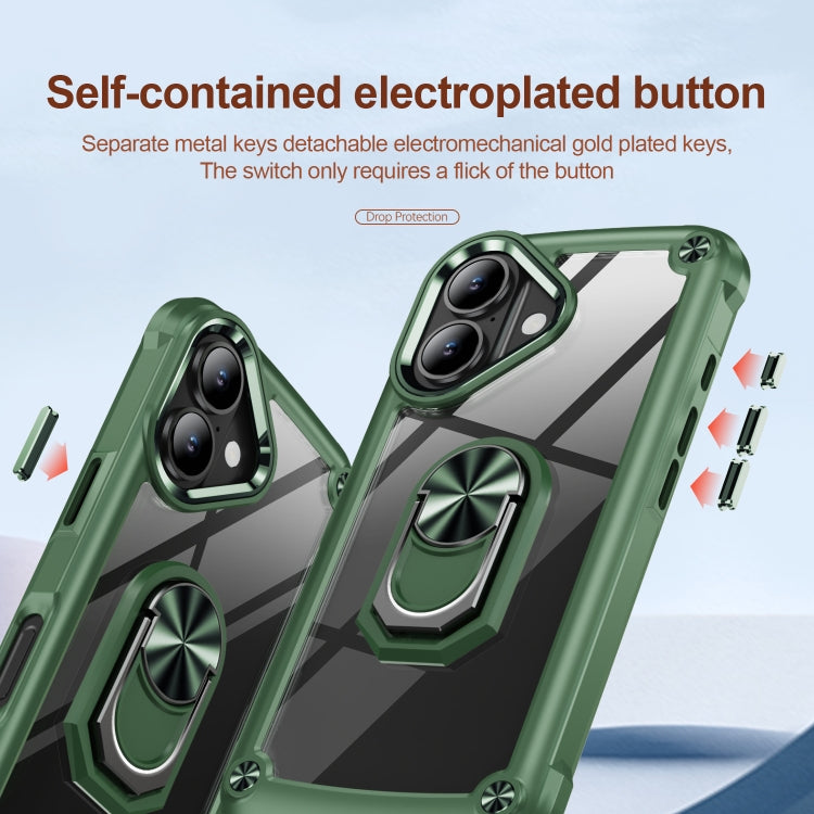 For iPhone 16 TPU + PC Lens Protection Phone Case with Ring Holder(Green)