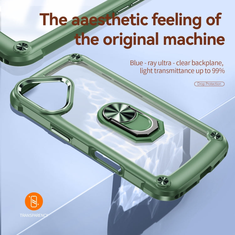For iPhone 16 TPU + PC Lens Protection Phone Case with Ring Holder(Green)